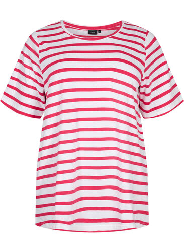 Stripete T-skjorte i bomull, Bright Rose Stripes, Packshot image number 0