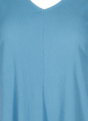 Kjole med puffermer og V-hals, Azure Blue, Packshot image number 2