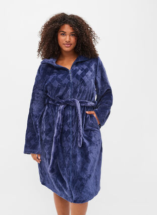 Morgenkåpe med glidelås og lommer, Peacoat, Model image number 0