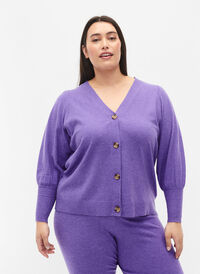 Strikket cardigan med knappelukking, Purple Opulence Mel., Model