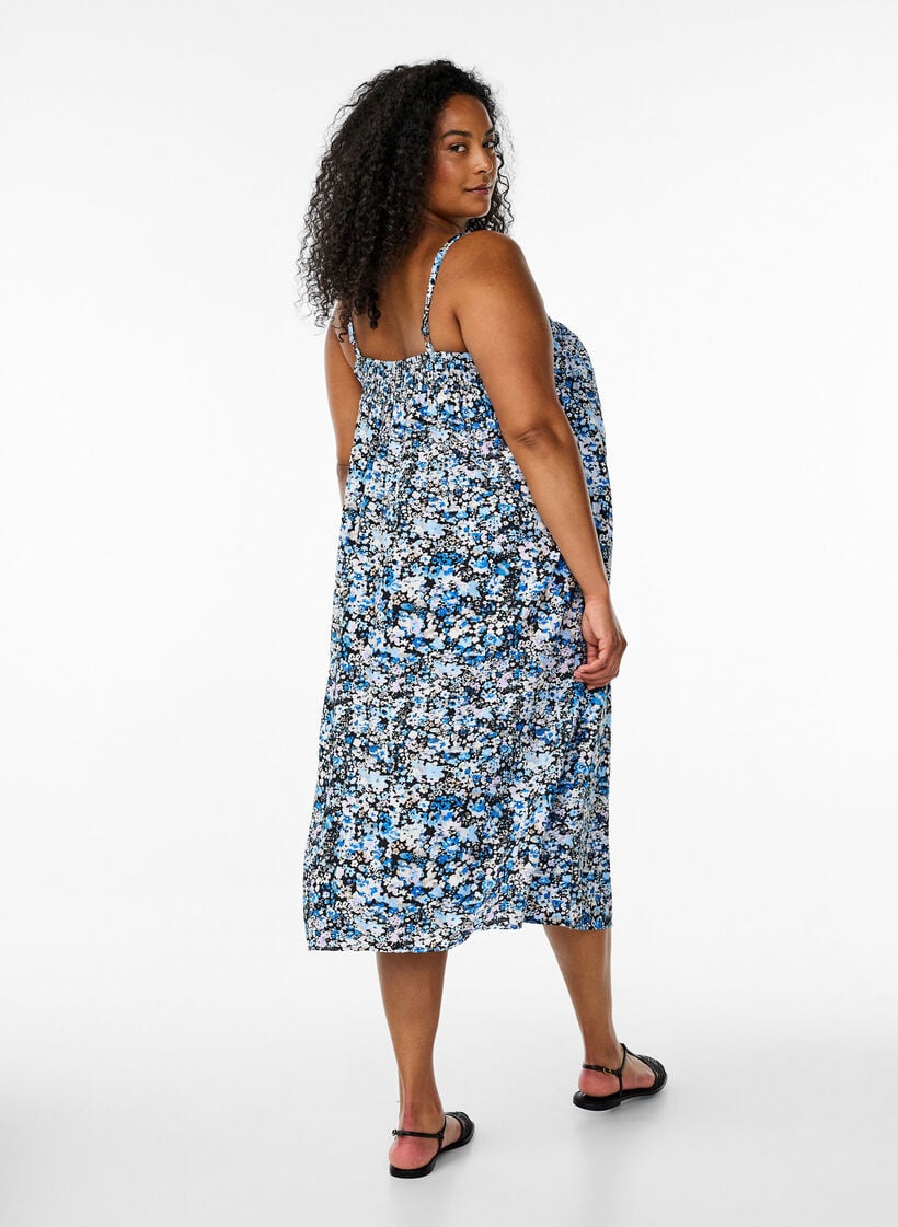 Midi slip-kjole i viskose, Svart, Model image number 1