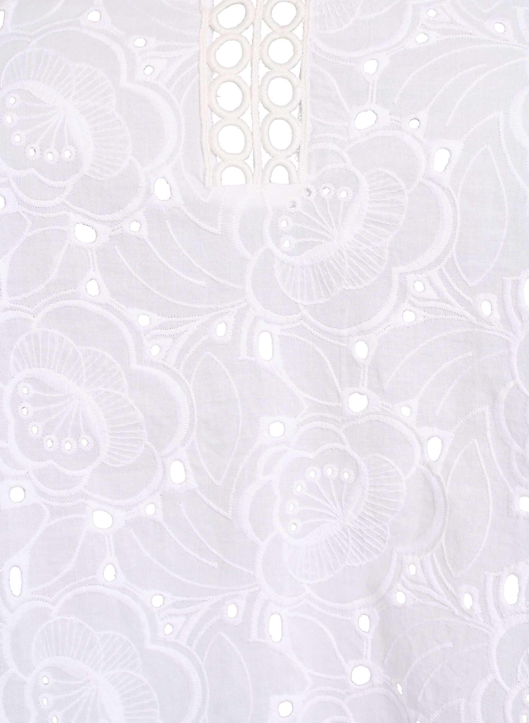 Zizzi Langermet bomullsbluse med broderie anglaise, Hvit, Packshot image number 2
