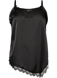 Satintopp med blonderkant og asymmetrisk fold, Svart