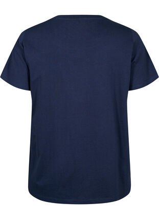 T-skjorte i bomull med broderi anglaise, Navy Blazer, Packshot image number 1