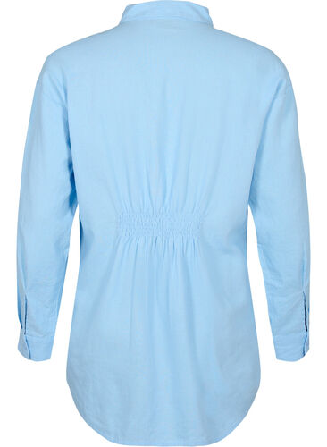 Lang skjorte i lin-viskoseblanding, Chambray Blue, Packshot image number 1