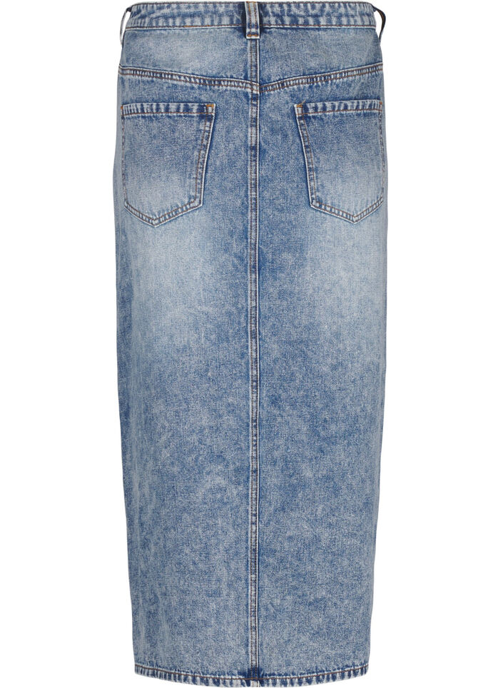 Denim maxiskjørt med splitt foran, Blue Denim washed, Packshot