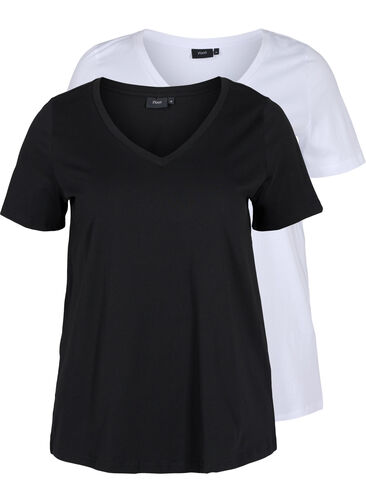 Basis T-skjorter i bomull 2 stk., Black/Bright W, Packshot image number 0