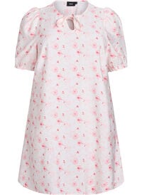 Kort A-linjekjole med blomsterprint, Rosa Kort A-linjekjole med blomsterprint