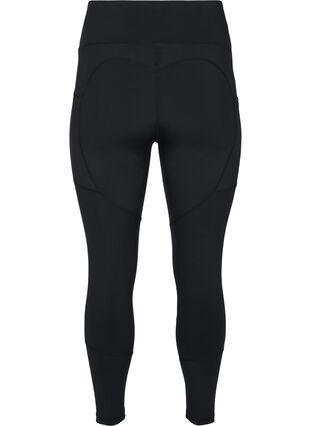 Cropped treningstights med lomme og refleks, Black, Packshot image number 1