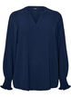 Bluse med smockmansjetter og V-hals, Bl&aring;, Packshot image number 0