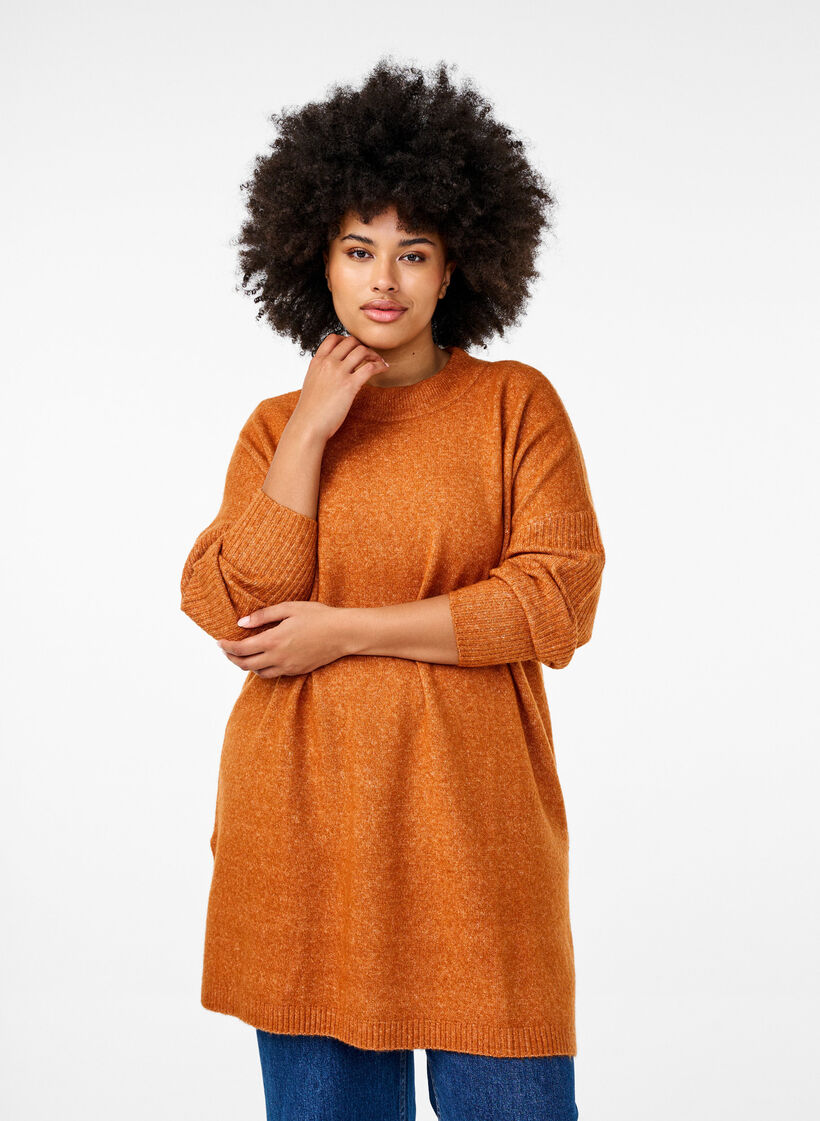 Lang strikket bluse med lange ermer, Autumnal Mel., Model image number 0