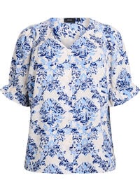 Skjortebluse med 1/2 ermer, Beige Skjortebluse med 1/2 ermer