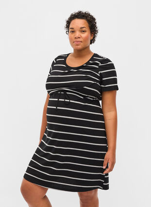 Stripete gravidkjole i viskose, Black Grey Stripe, Model image number 0