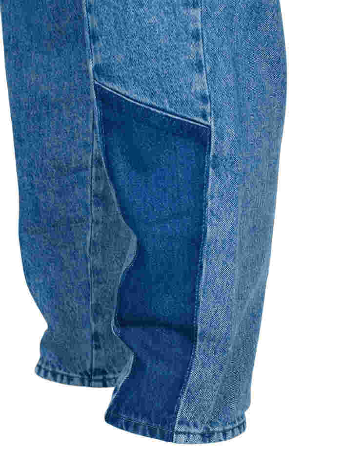 Cropped Mille mom jeans med colorblock, Blue denim, Packshot image number 3