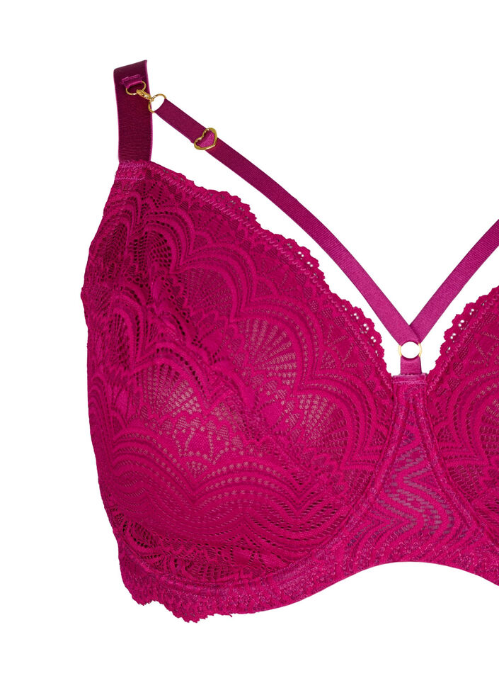 Heldekkende BH med blonder og stringdetaljer, Boysenberry, Packshot