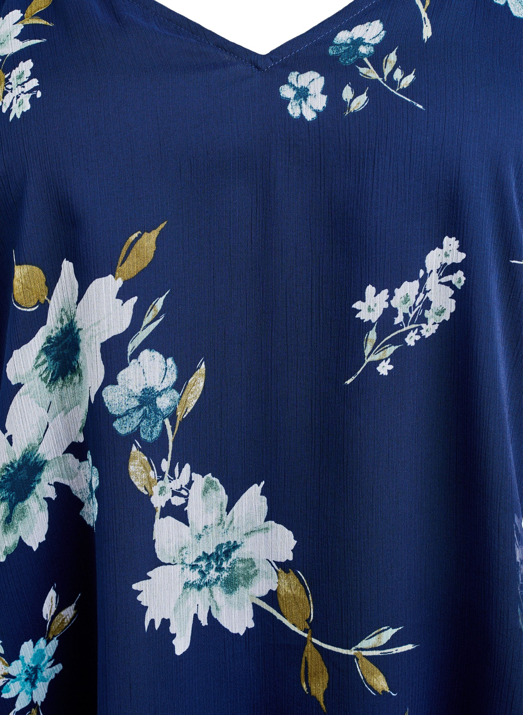 Zizzi Chiffonbluse med blomstertrykk og lange ermer, Bl&aring;, Packshot image number 2
