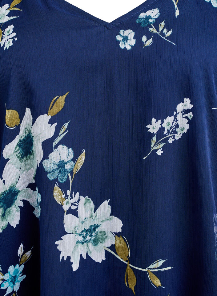 Chiffonbluse med blomstertrykk og lange ermer, Bl&aring;, Packshot image number 2