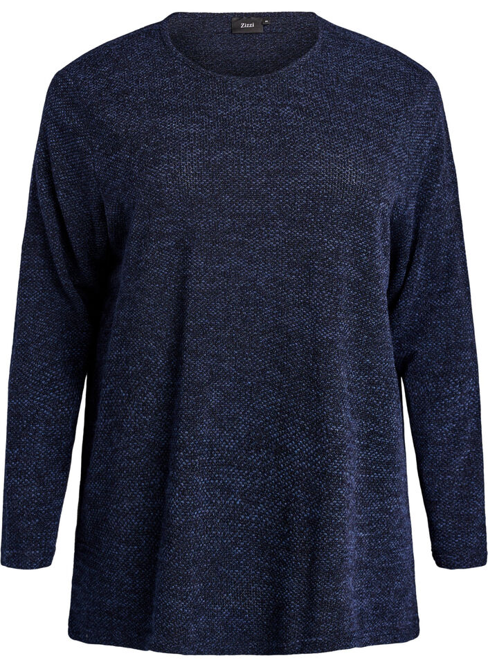 Langermet bluse med tekstur, Bl&aring;, Packshot image number 0