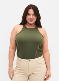 Ribbet tanktopp i bomull, Thyme, Model