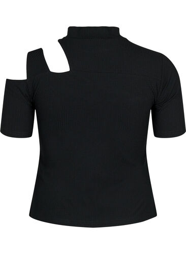 Kortermet bluse med utskåret parti, Black, Packshot image number 1