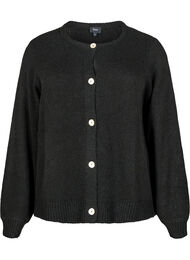 Strikket cardigan med ull og knapper, Black Solid