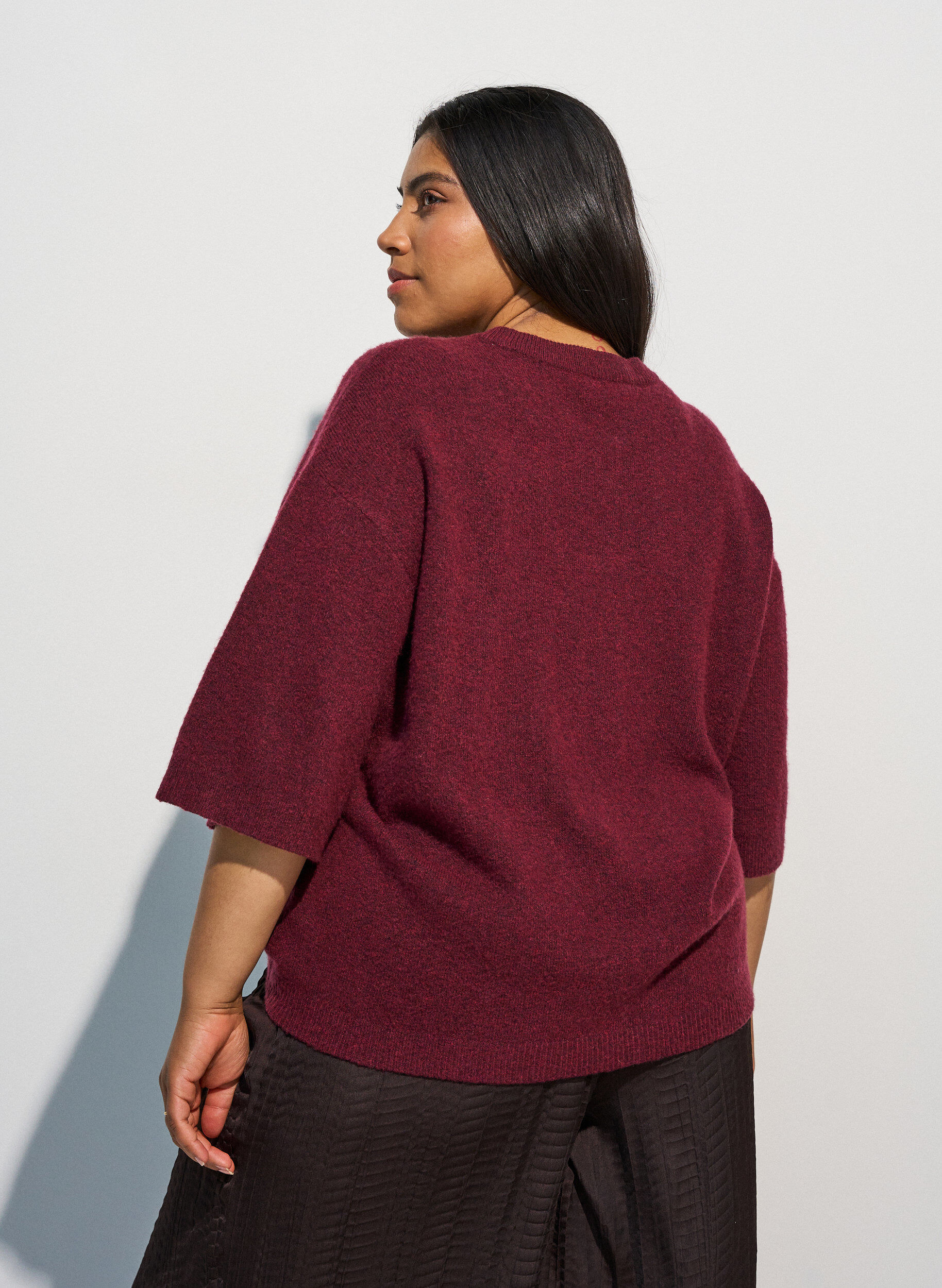 ZizziL&oslash;s strikket bluse med korte ermer, R&oslash;d, Model image number 2