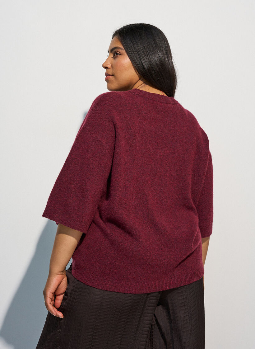 L&oslash;s strikket bluse med korte ermer, R&oslash;d, Model image number 2