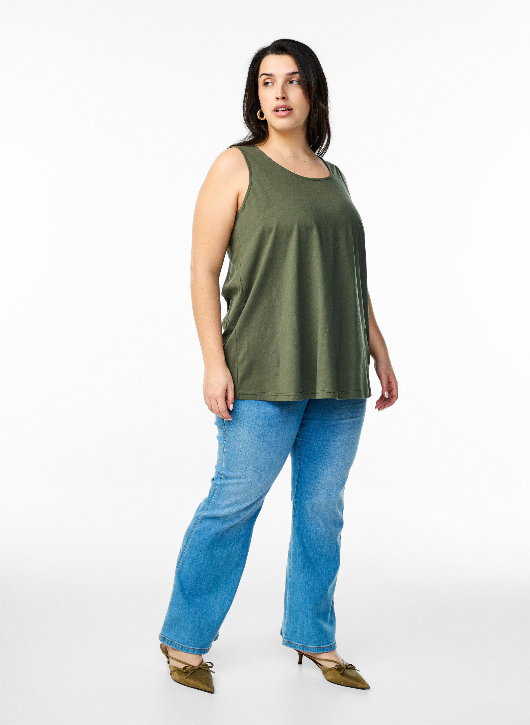 Zizzi Bomullstopp med A-form, Gr&oslash;nn, Model image number 1