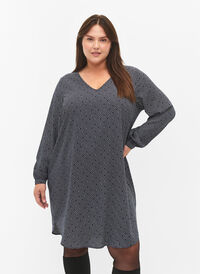 Kjole med V-hals og trykk, Navy Graphic AOP, Model