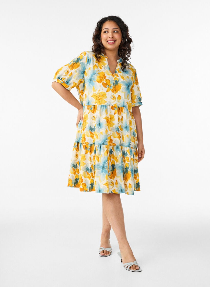 Kort A-linje kjole, Gul, Model image number 1