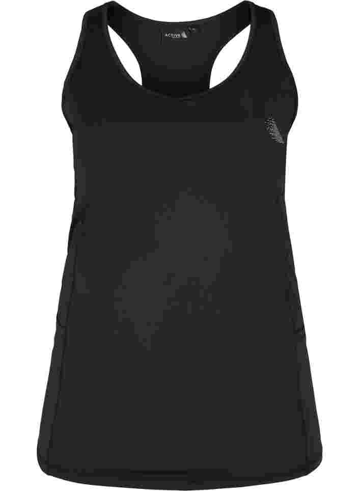 Tettsittende treningstopp med lommer, Black, Packshot image number 0