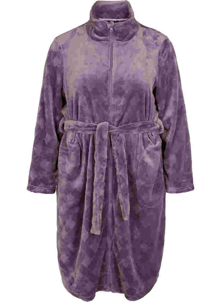Morgenkåpe med glidelås og lommer, Vintage Violet, Packshot image number 0