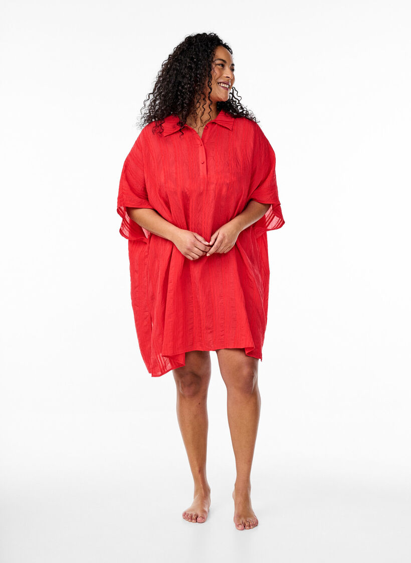 Strandkaftan med krage og knappelukking, True Red , Model