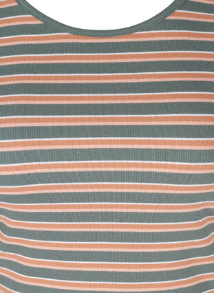 Stripete T-skjorte i bomull med ribbet struktur, Balsam Green Stripe, Packshot image number 2