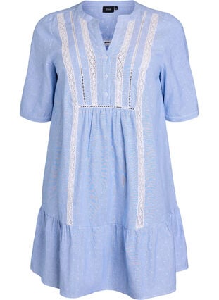 Zizzi Kort kjole med blondebånd og A-form, Blue Stripe, Packshot image number 0