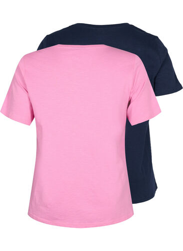 Basis T-skjorter i bomull, 2 stk., Rosebloom/Navy B, Packshot image number 1