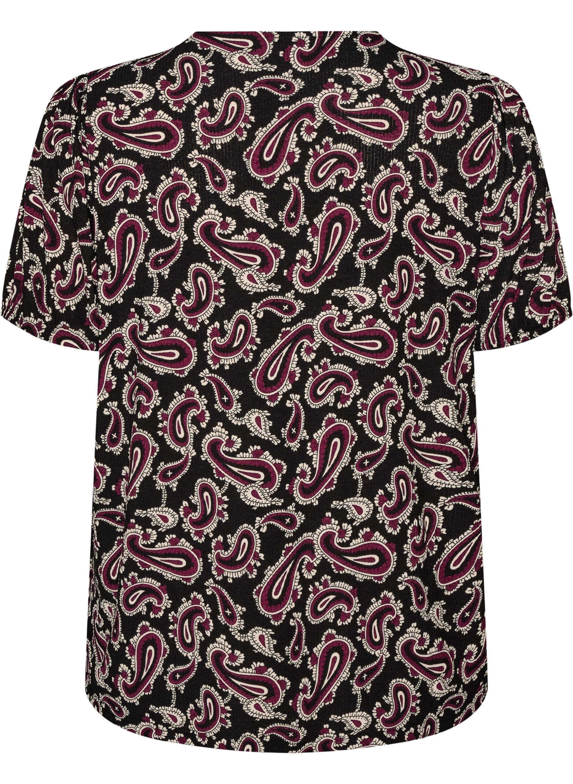 ZizziBluse med lange ermer og paisleym&oslash;nster, M&oslash;rk Bordeaux, Packshot image number 1