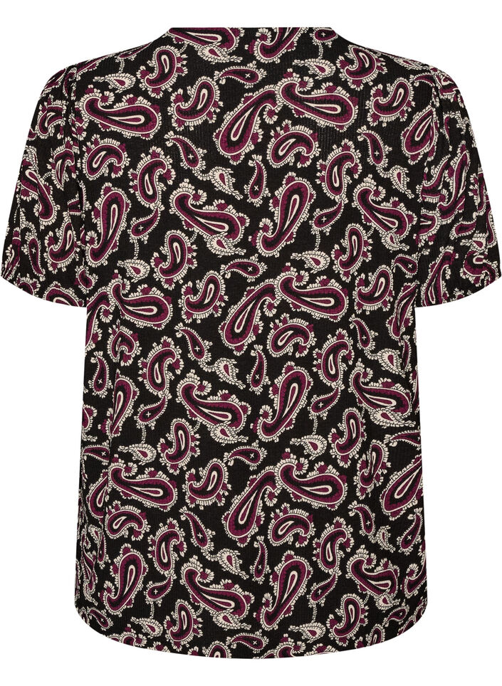 Bluse med lange ermer og paisleym&oslash;nster, M&oslash;rk Bordeaux, Packshot image number 1