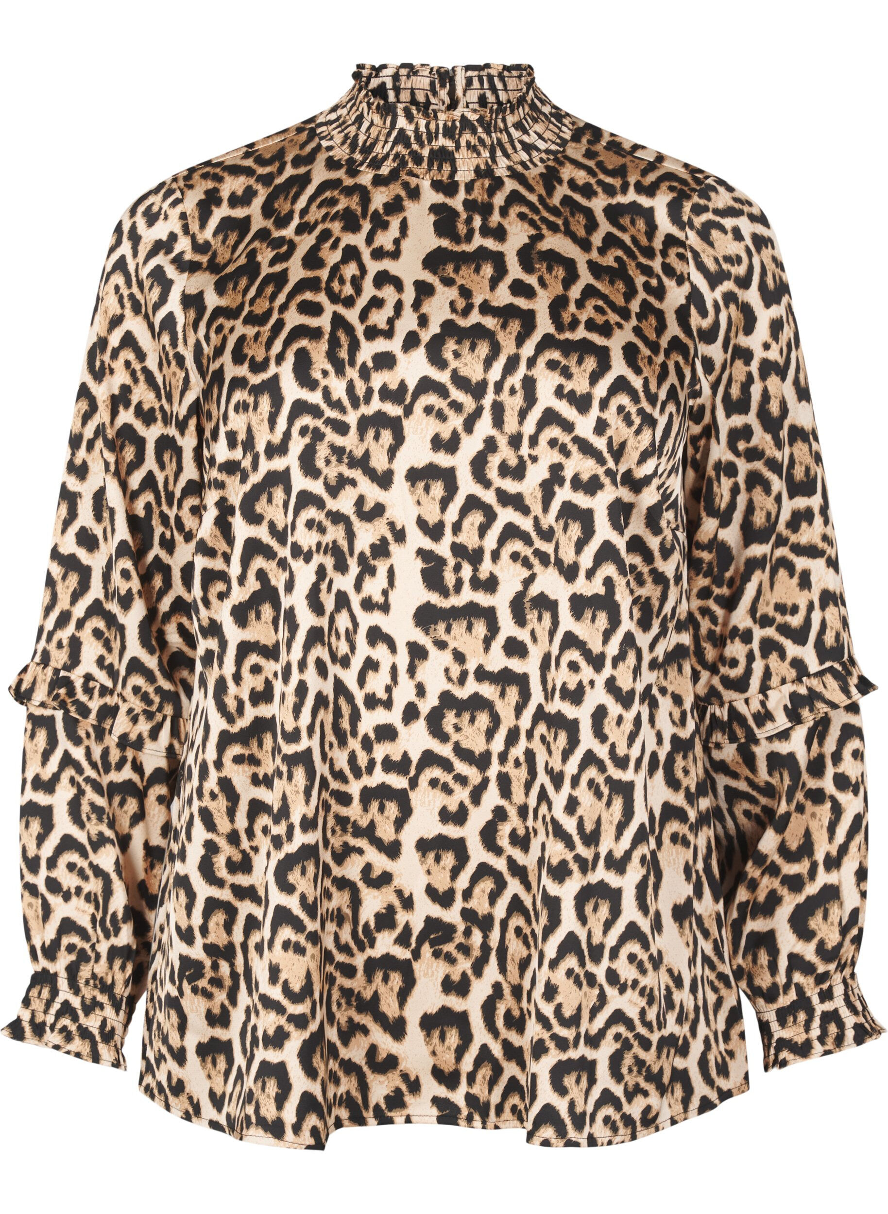 Smocket bluse med leopardm&oslash;nster