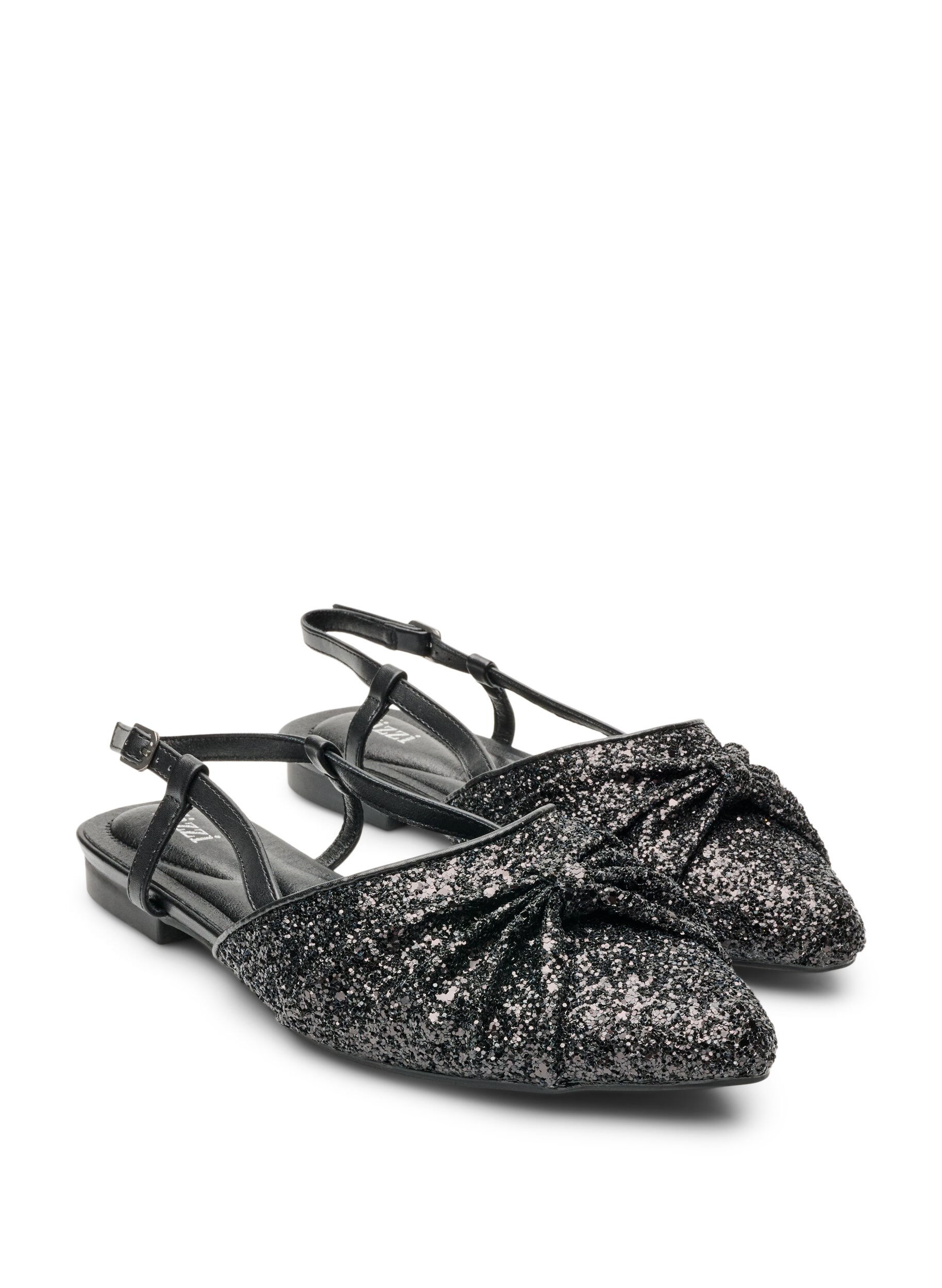ZizziGlitrende slingback med sl&oslash;yfedetalj, Svart, Packshot image number 1