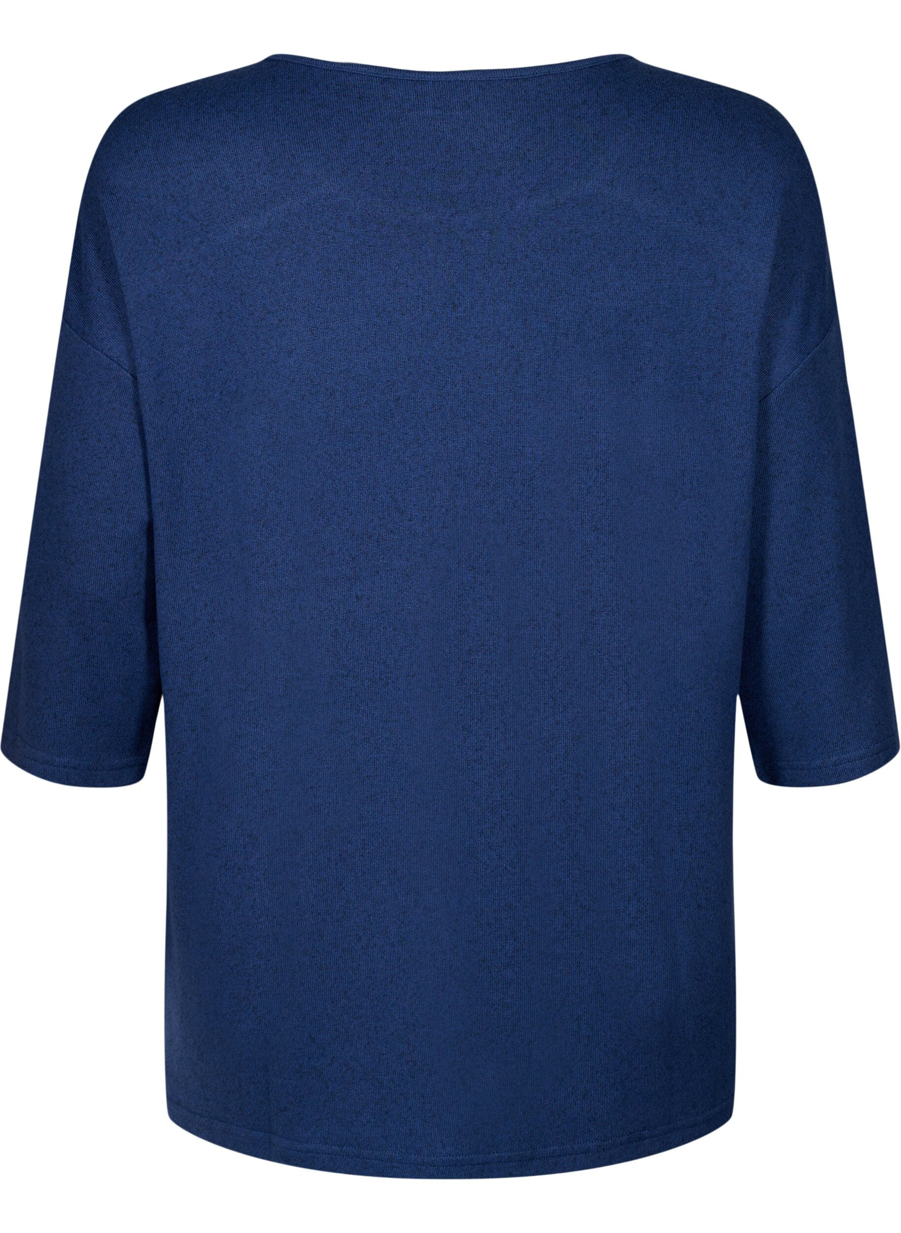 Zizzi Bluse med 3/4-ermer og blondedetaljer, Medieval Blue Mel., Packshot image number 1