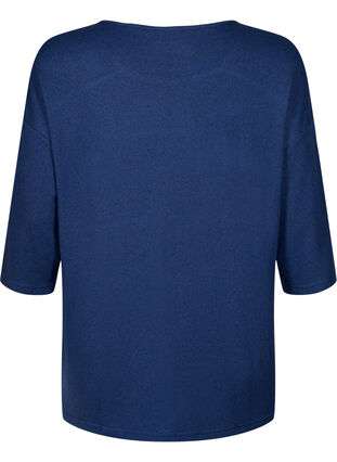 Bluse med 3/4-ermer og blondedetaljer, Medieval Blue Mel., Packshot image number 1