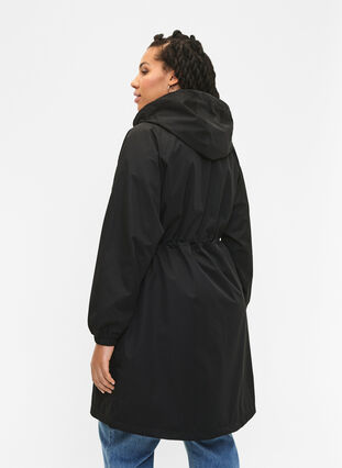 Zizzi Funksjonell frakk med lommer og hette, Black, Model image number 1