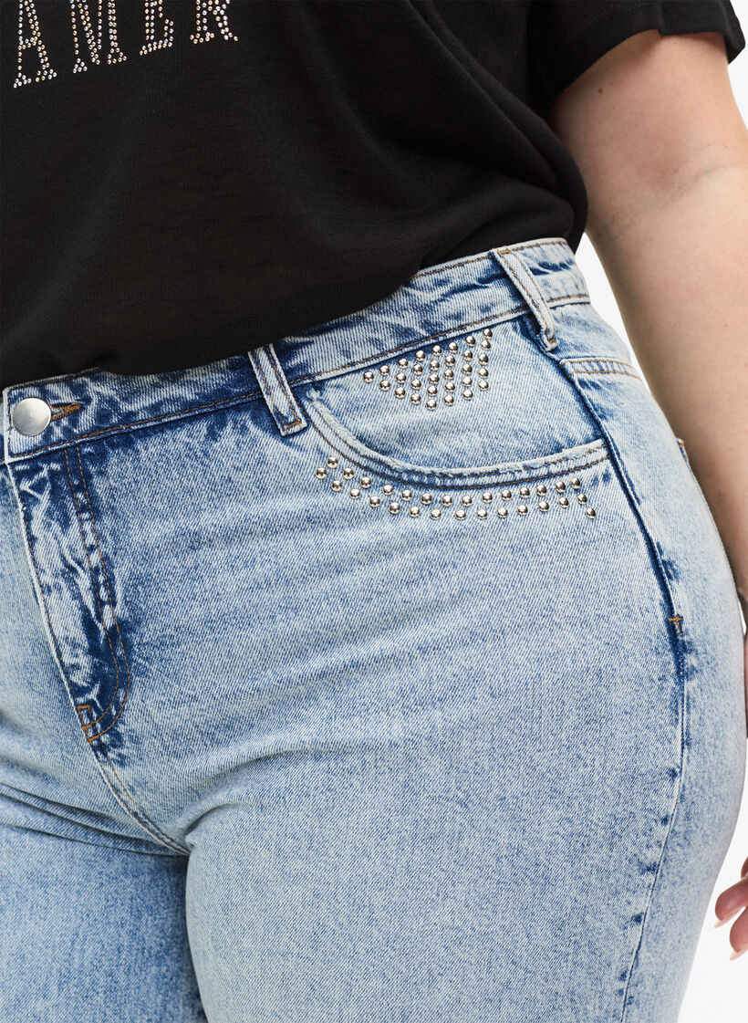 Cropped Vera jenas med nagler, Light blue denim, Model image number 3
