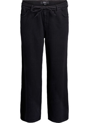 Zizzi Loose fit-jeans med elastisk linning og snøring, Black Wash, Packshot image number 0
