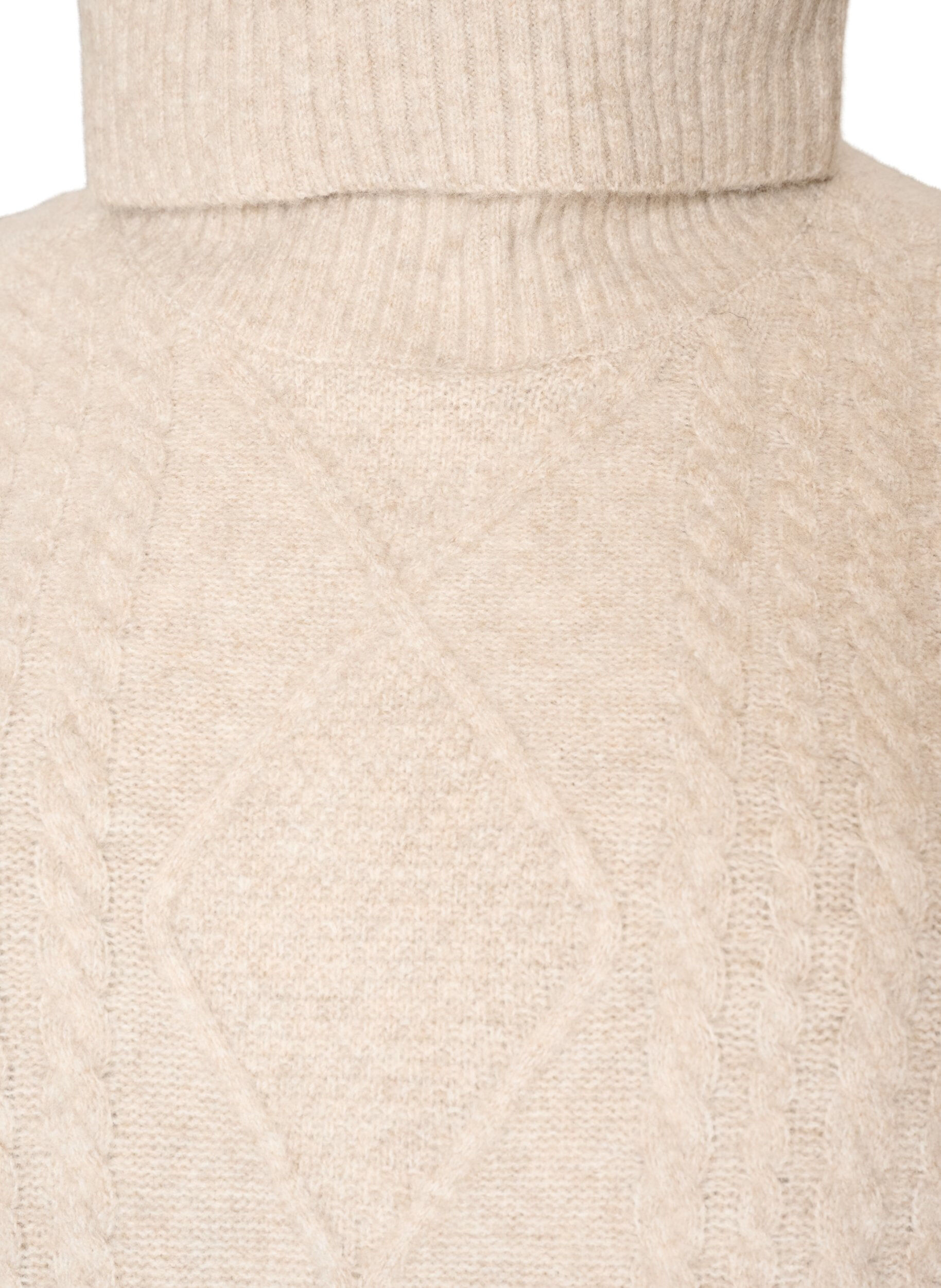 ZizziStrikket vest med rullehals og kabelstrikk, Beige, Packshot image number 2