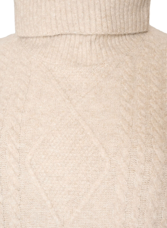 Strikket vest med rullehals og kabelstrikk, Beige, Packshot image number 2