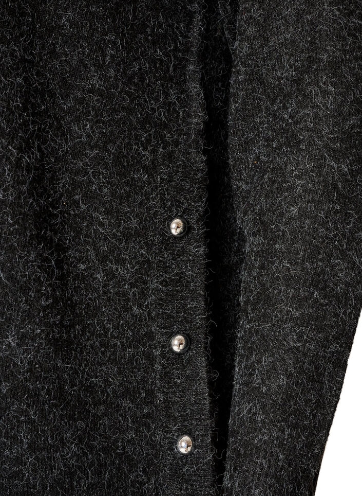 Lang strikkebluse med kuleknapper, Gr&aring;, Packshot image number 3