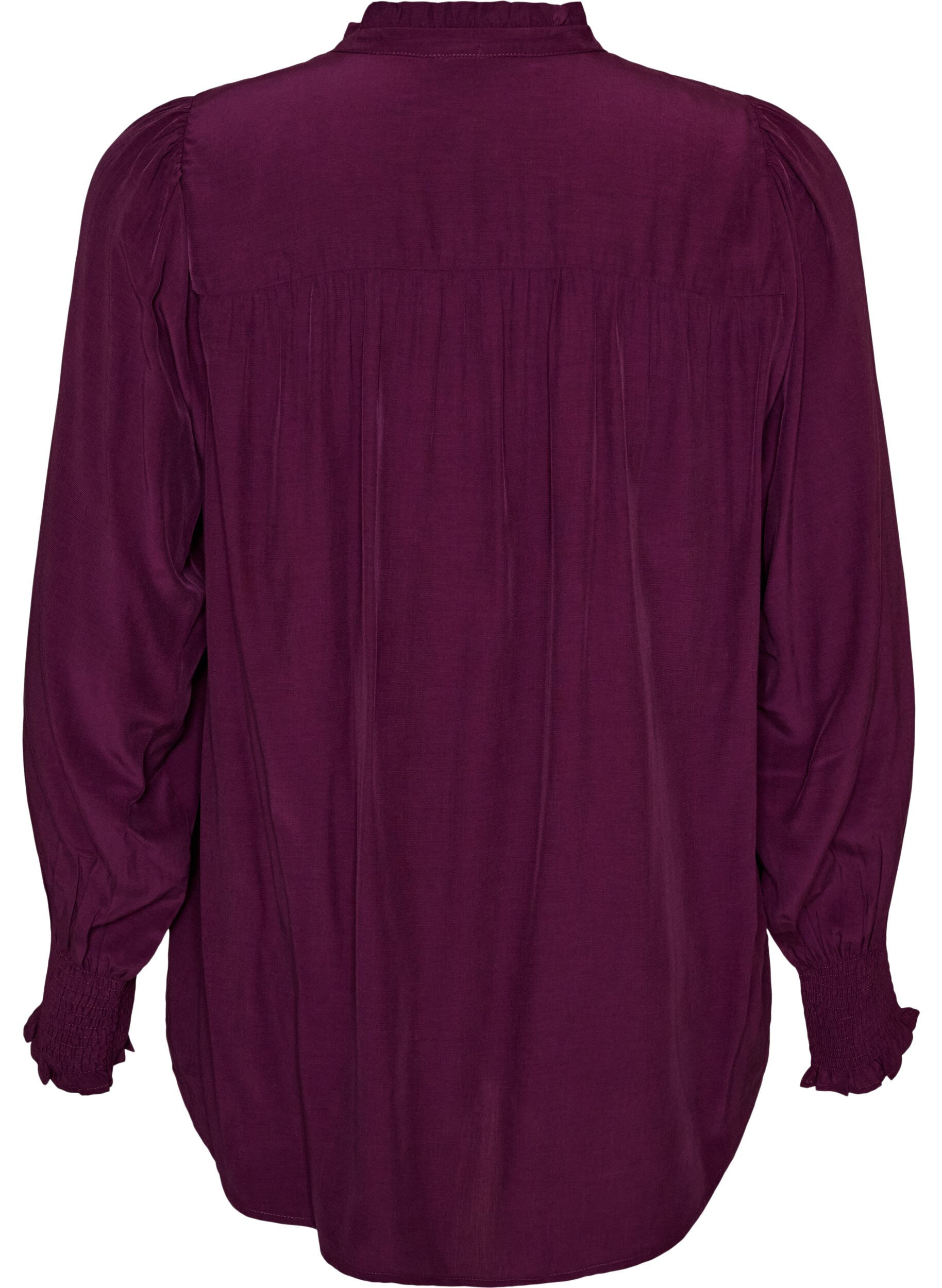 ZizziBluse med rysjekrage og rynking, Lilla, Packshot image number 1