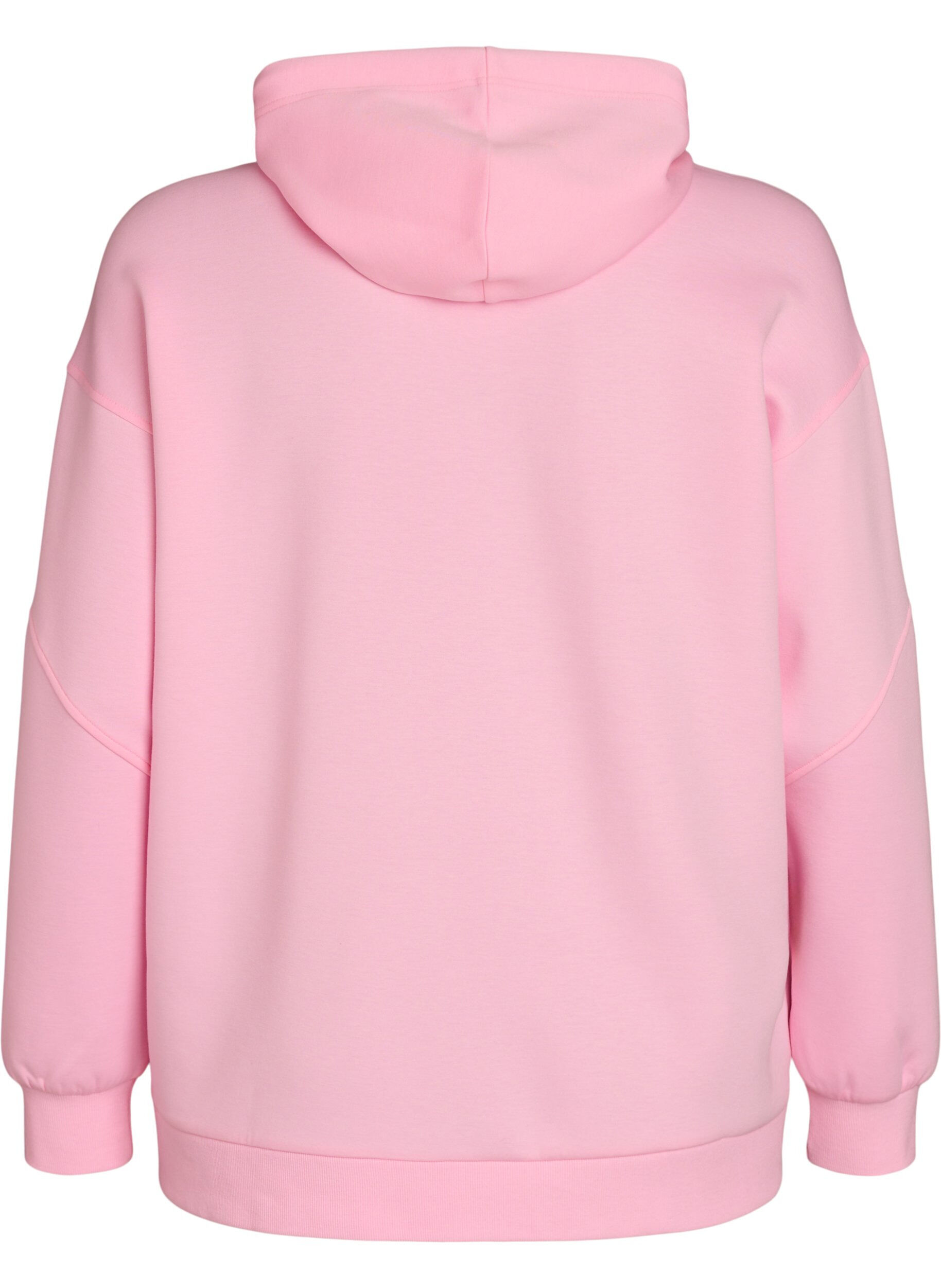 ZizziSporty hettegenser i scuba-materiale med dekorative s&oslash;mmer, Rosa, Packshot image number 1